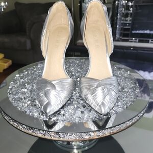 L.A.M.B. Silver Stiletto Heels with Glitter Finish